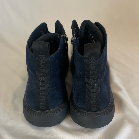 Karl Lagerfeld Paris Suede High Top Blue Lace Up Sneakers Side Zipper Size 9M - Picture 8 of 16